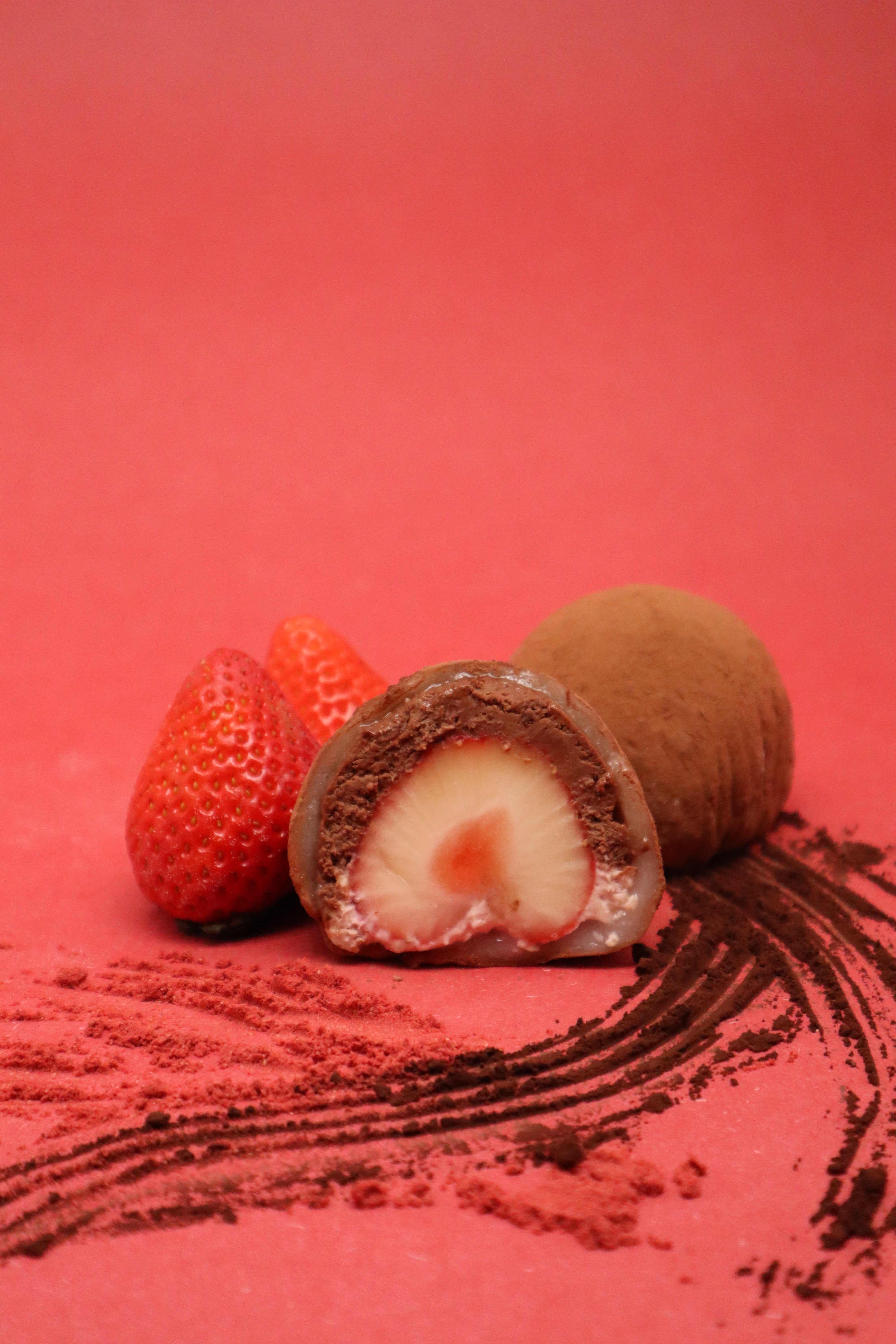 Japanese Strawberry With Black Chocolate Mochi